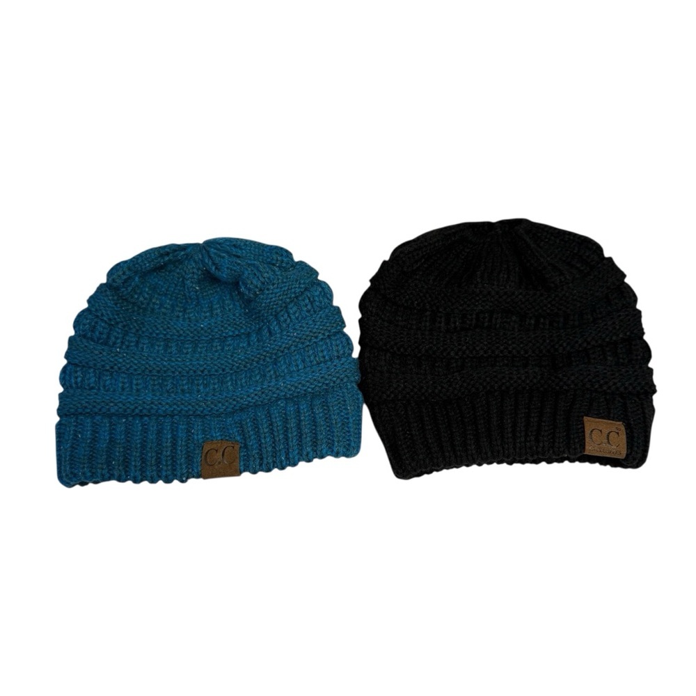 C.C Knit Beanie Set - Teal and Black